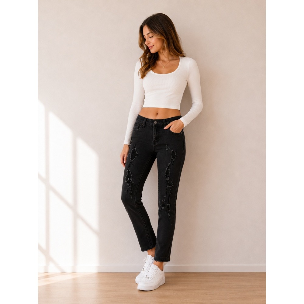 Special A Women Skinny Jeans 3 Black Distressed Edgy Grunge Punk Rock Aesthetic